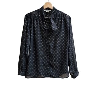 Vintage Lloyd Williams Sheer Black Gold Lurex Dot Blouse Relaxed M